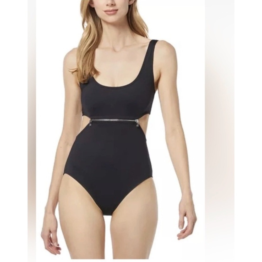 Michael Kors One Piece Swimsuit Womens 4 Black Cutout‎ Zipper Monokini
